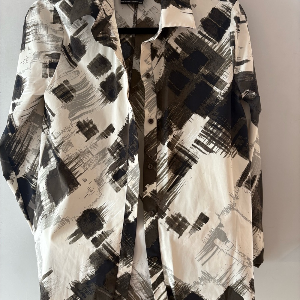 Abstract Black and White Button-Up Shirt